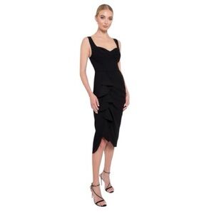 Black Halo Lucetta Cocktail Sheath Dress Ruffle Black